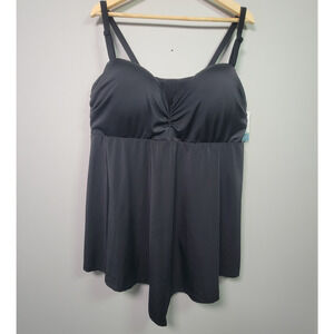 NWT Cacique Swim Top Womens 44DDD Lightly Lined Bandeau Black